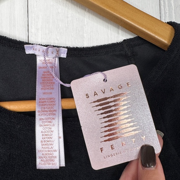 Savage X Fenty Women's 70s Ruched Terry Thong Teddy in Black - Picture 5 of 7